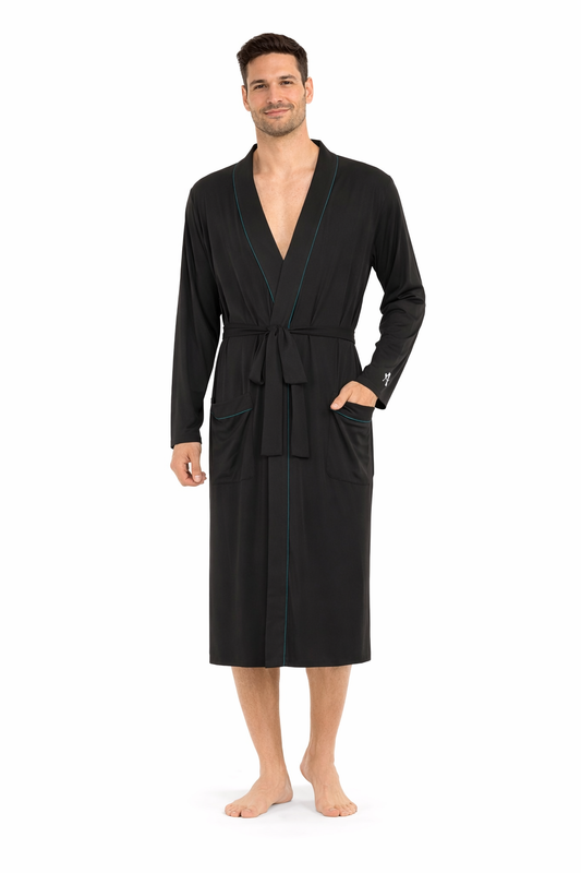 Men's Black-Green Piping TENCEL™ Modal Robe