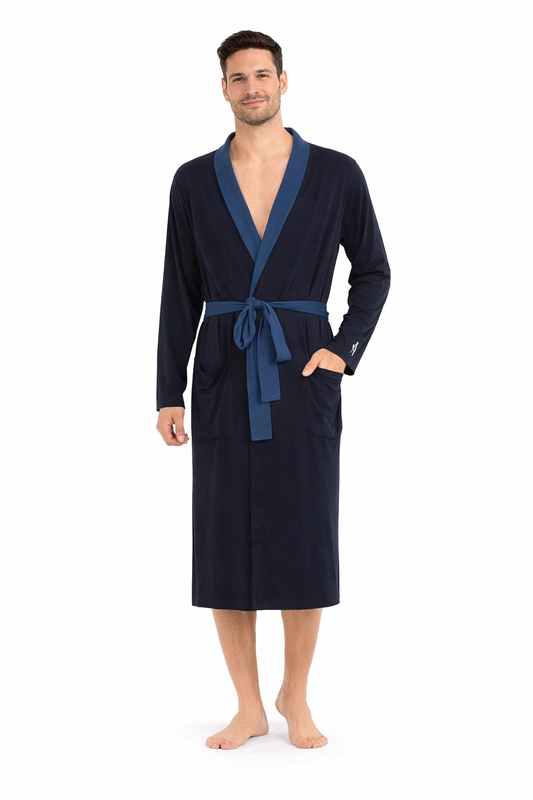 Men's Navy-Blue Trim TENCEL™ Modal Robe