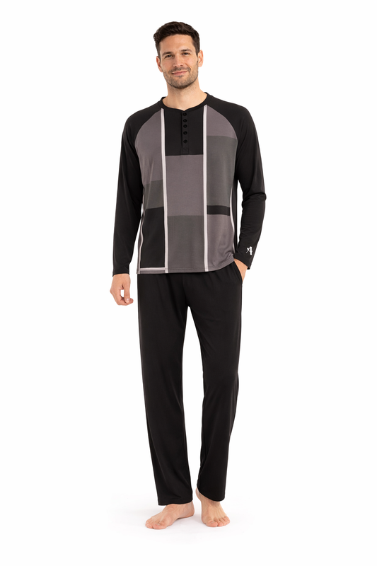 Men's Black-Block Pattern TENCEL™ Modal Pajama Set