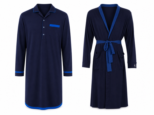 Men's Navy-Blue Trim TENCEL™ Modal Nightshirt And Robe Set