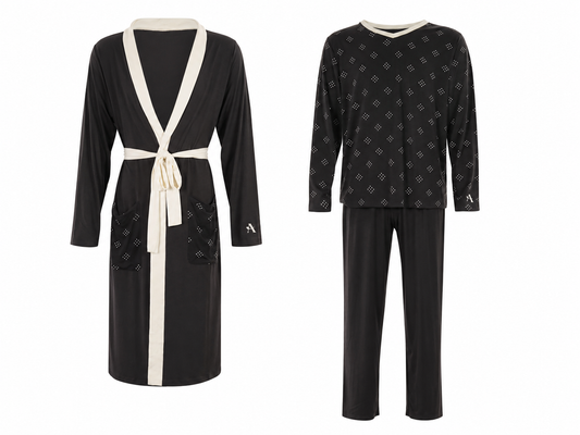 Men's Black-Cream Trim TENCEL™ Modal Pajama And Robe Set
