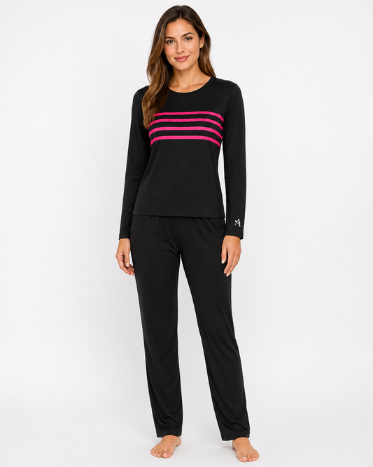 Women's Black-Hot Pink Piping V-Neck TENCEL™ Modal Pajama Set