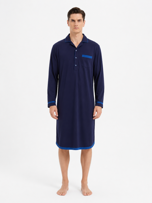 Men's Navy-Blue Trim TENCEL™ Modal Nightshirt