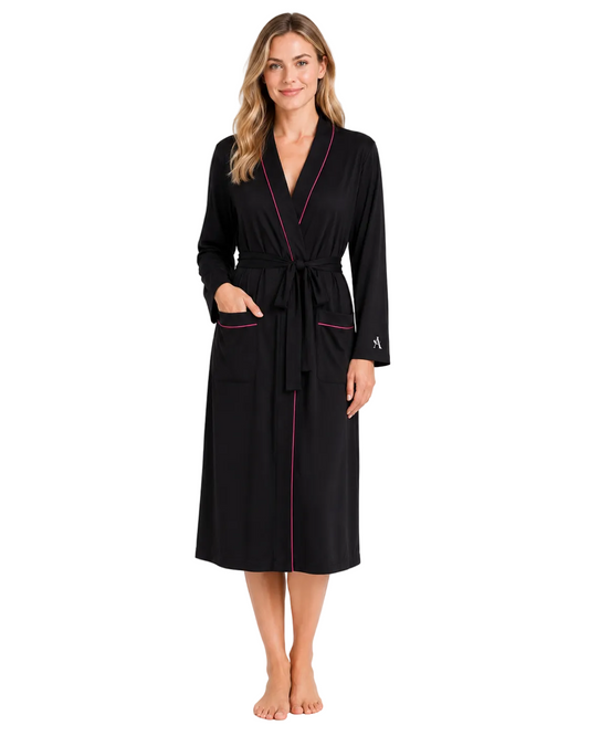 Women's Black-Hot Pink Piping TENCEL™ Modal Robe
