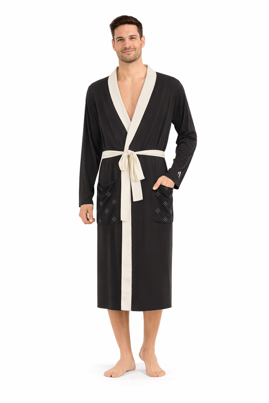 Men's Black-Cream Trim TENCEL™ Modal Robe