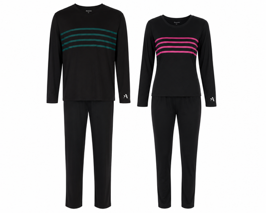 His & Hers TENCEL™ Modal Green & Hot Pink Matching Pajama Set