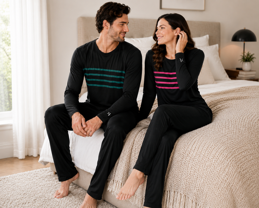 His & Hers TENCEL™ Modal Green & Hot Pink Matching Pajama Set