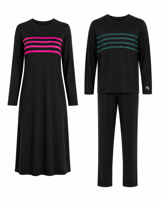 His & Hers TENCEL™ Modal Green Pajama & Hot Pink Nightgown Set