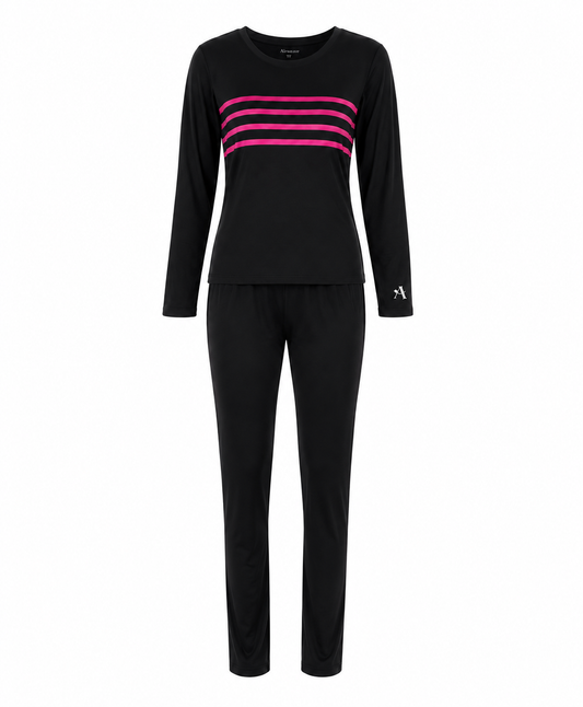 Women's Black-Hot Pink Piping V-Neck TENCEL™ Modal Pajama Set