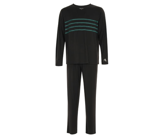 Men's Black-Green Piping V-Neck TENCEL™ Modal Pajama Set