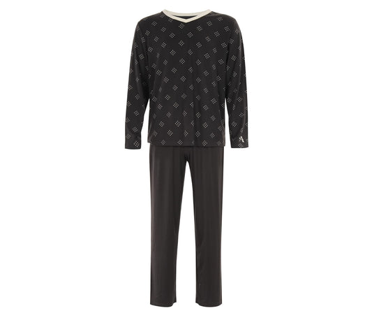 Men's Black-Cream Trim V-Neck TENCEL™ Modal Pajama Set