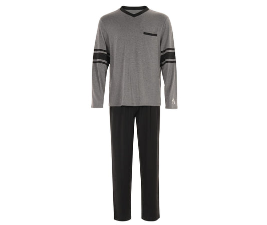 Men's Gray-Black Stripe V-Neck TENCEL™ Modal Pajama Set