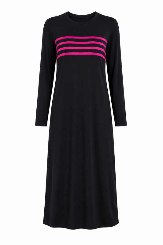 Women's Black-Hot Pink Piping TENCEL™ Modal Nightgown