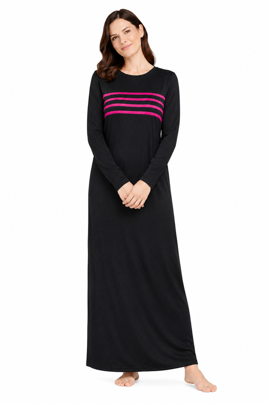 Women's Black-Hot Pink Piping TENCEL™ Modal Nightgown