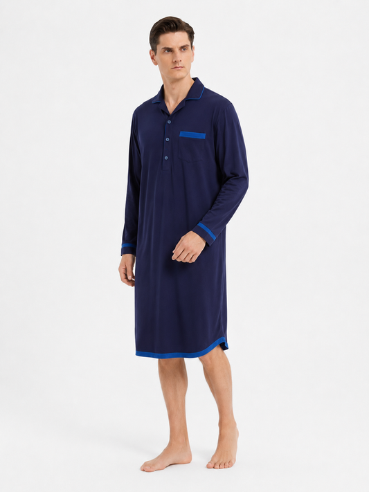 Men's Navy-Blue Trim TENCEL™ Modal Nightshirt